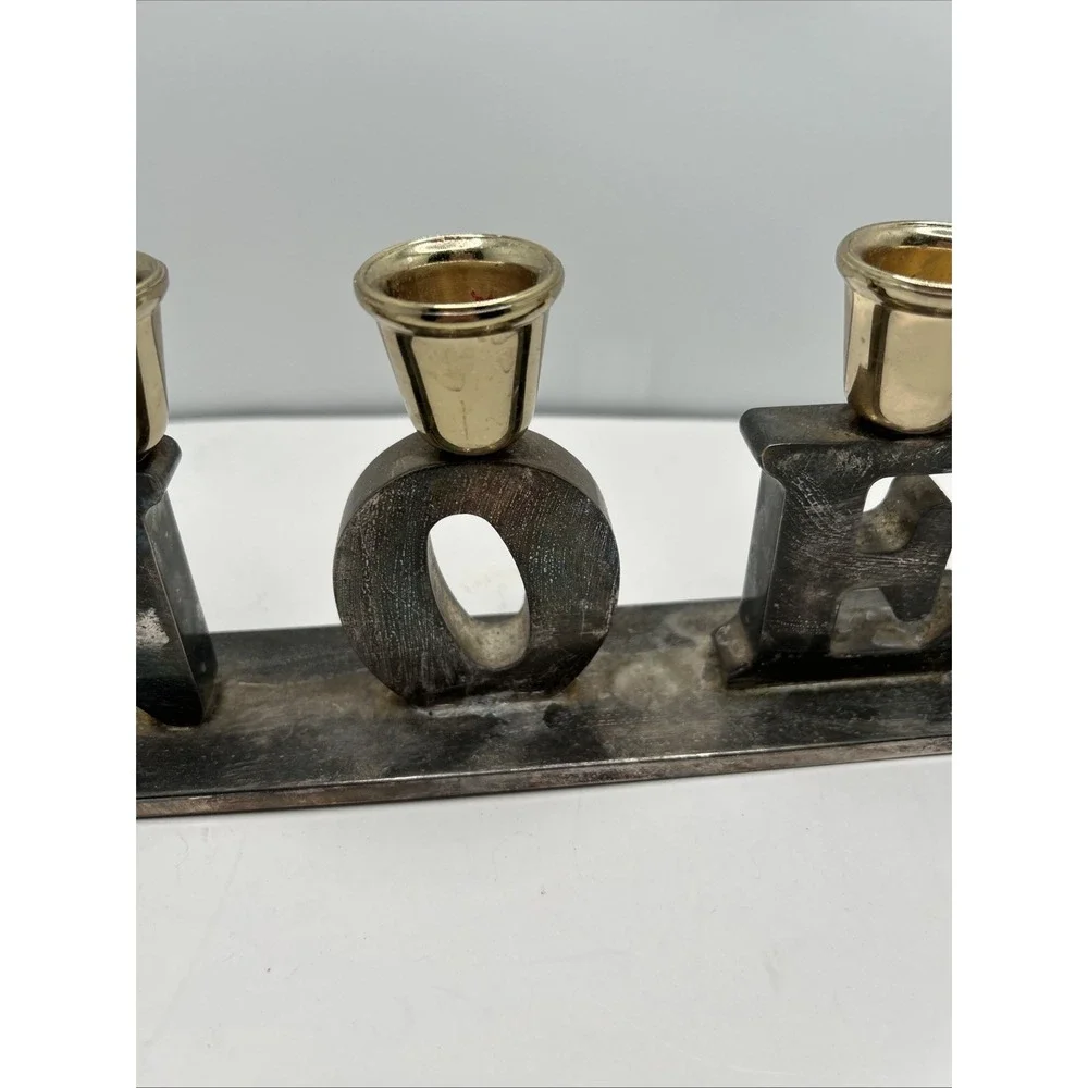 GODINGER Christmas‎ Candle Holder NOEL Holiday Silverplated Vintage Full Patina